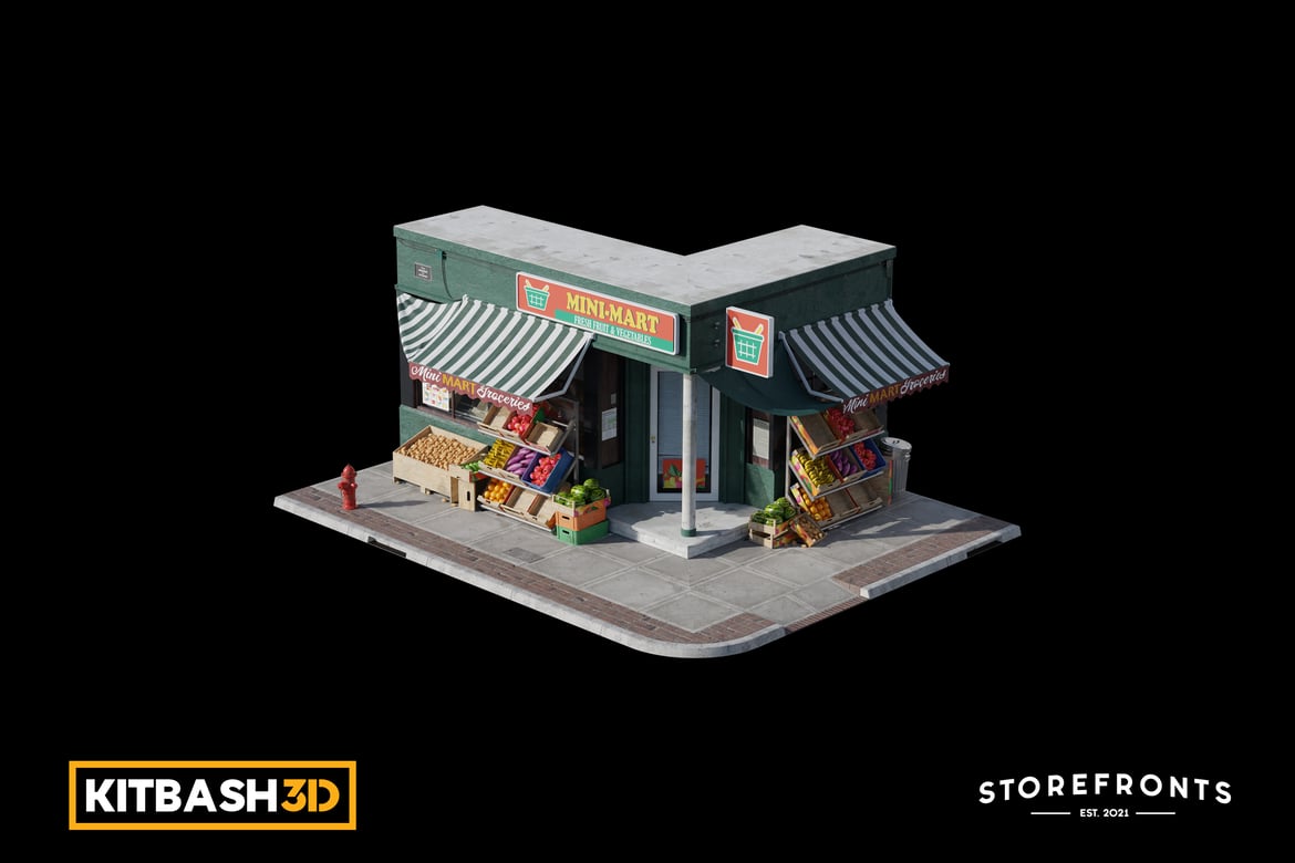 Download Kitbash: Storefronts - MiniMart Groceries 3D Model