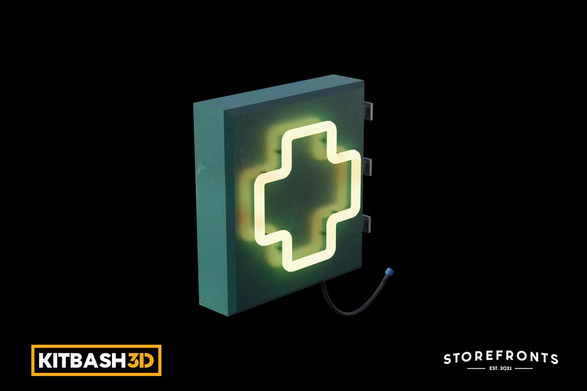 Download Kitbash: Storefronts - Neon Pharmacy Sign 3D Model