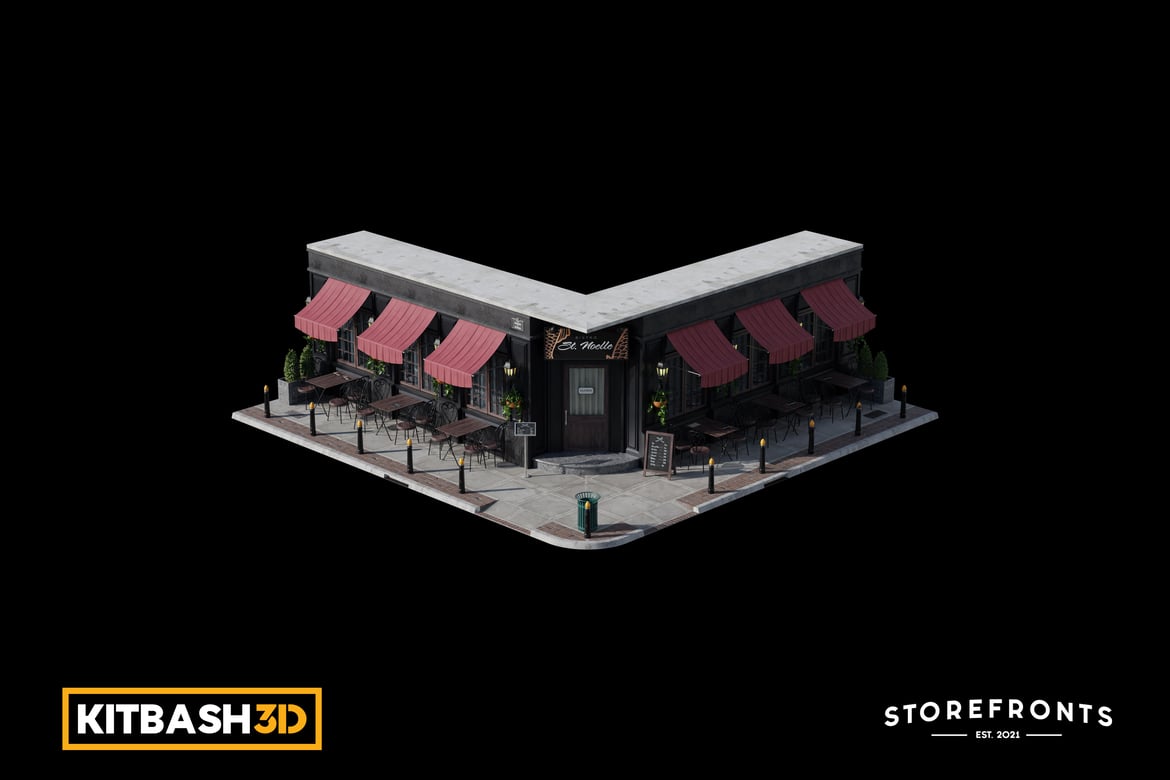 Download Kitbash: Storefronts - St. Noelle Bistro 3D Model