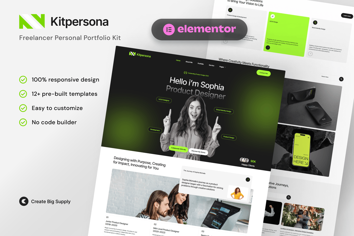 Download KitPersona - Freelancer Personal Portfolio Elementor Template Kit