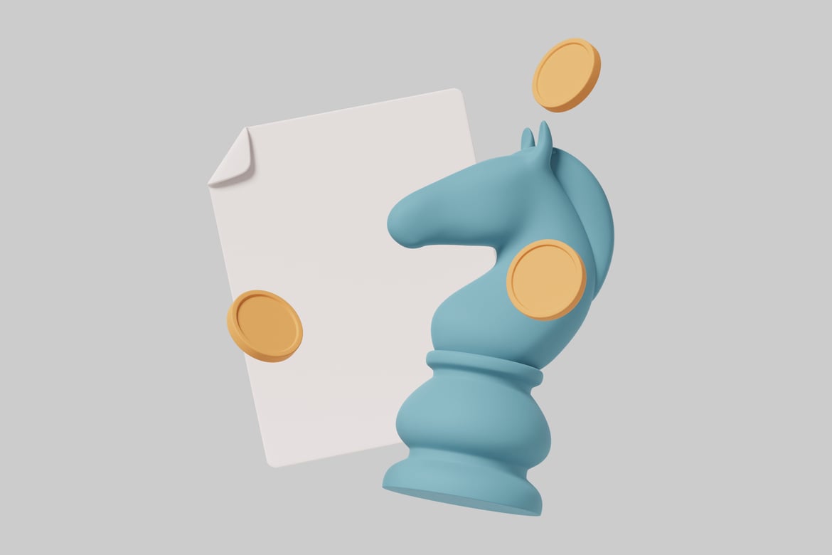 Download Knight on a white sheet of paper with three gold coins 3D Model