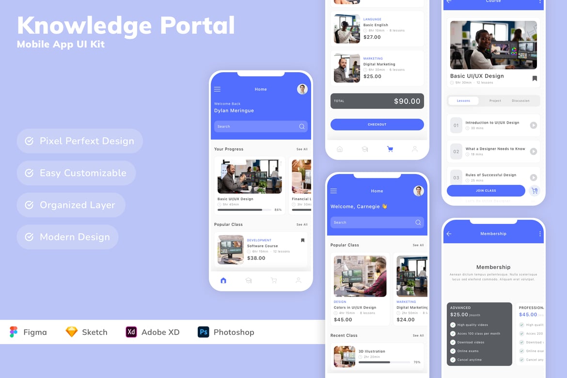 Download Knowledge Portal Mobile App UI Kit Figma Design