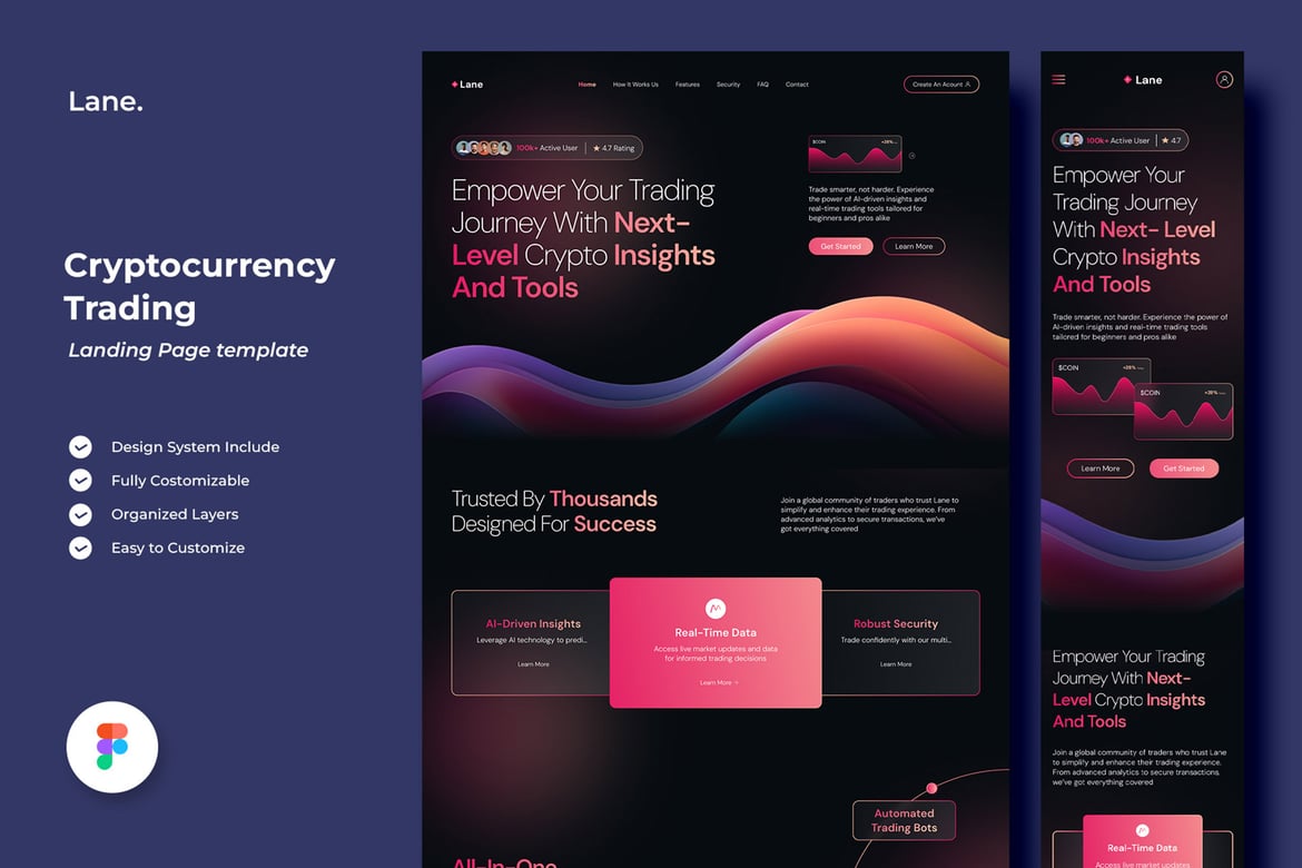 Download Lane - Cryptocurrency Trading Landing Page Figma Design