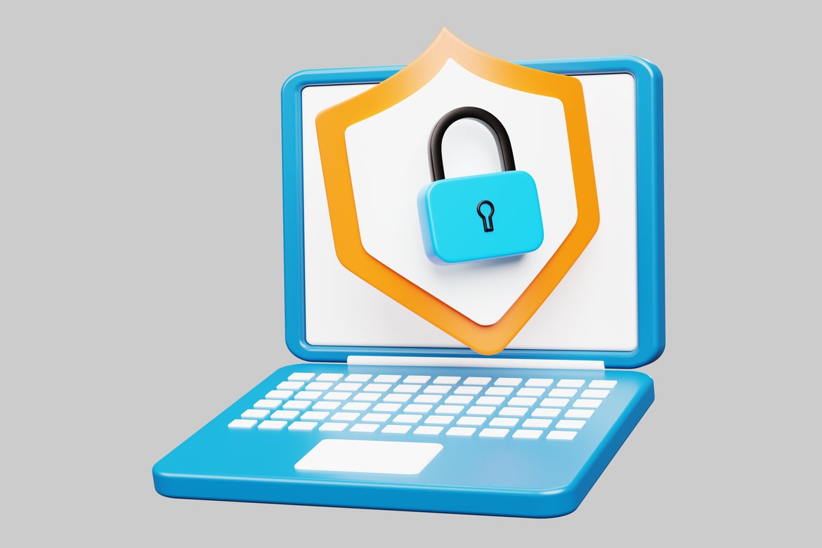 Download Laptop with shield and padlock 3D Model