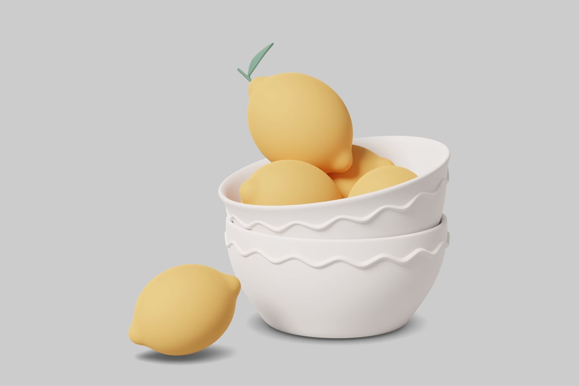 Download Lemons in a White Bowl 3D Model