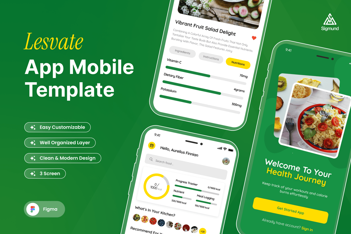 Download Lesvate - Diet Planner App Mobile UI Kits Figma Design