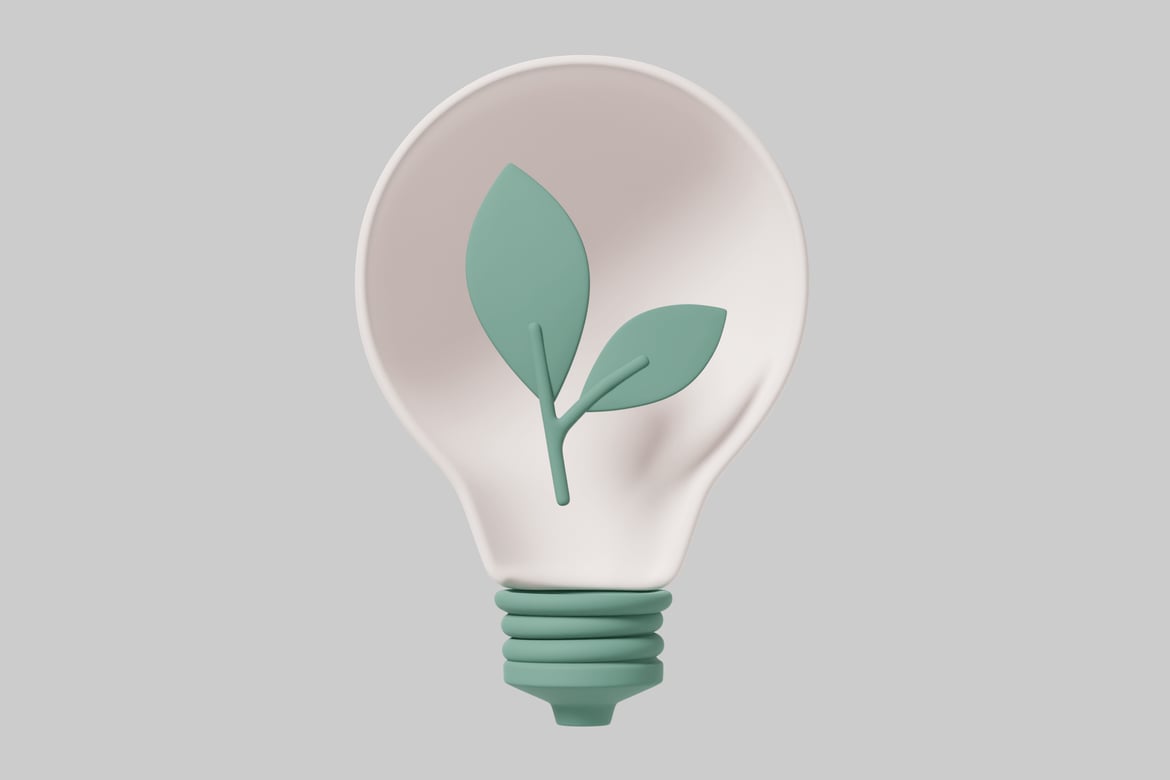 Download Light bulb with green stem and leaves 3D Model