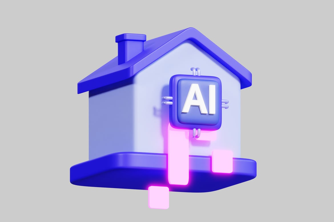 Download Light purple house with blue square and pink glow 3D Model