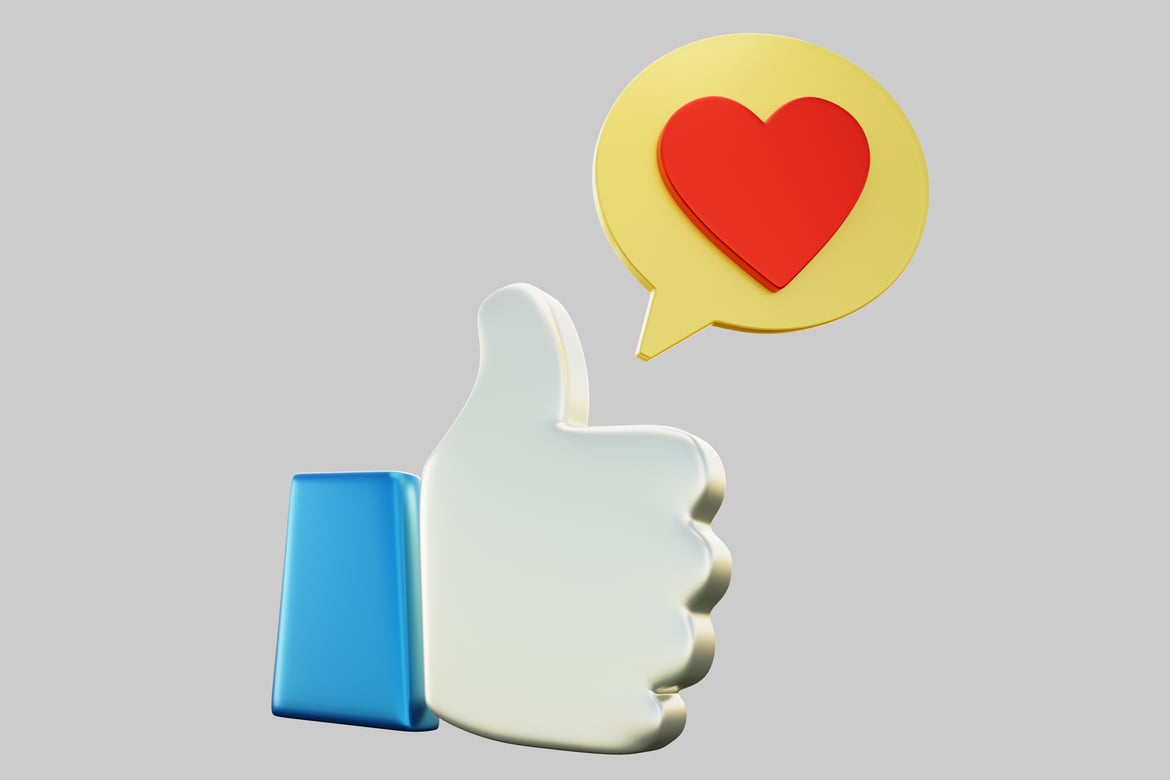 Download Like Symbol with Speech Bubble and Heart 3D Model