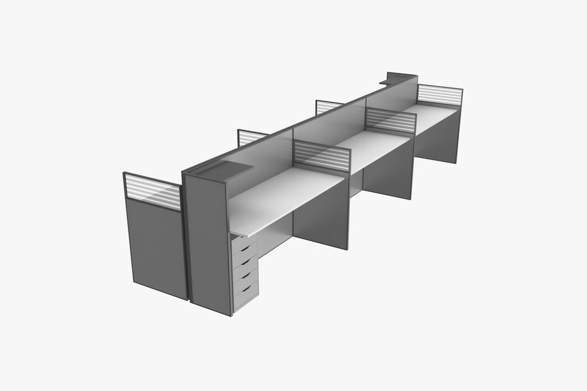 Download Linear Cubicle System with Slatted Panels and Integrated Storage 3D Model