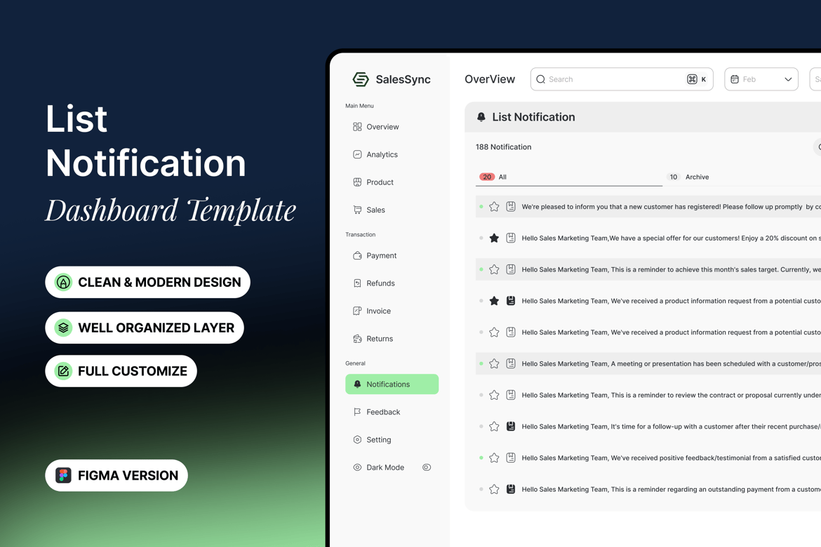 Download List Notification - Dashboard Template Figma Design