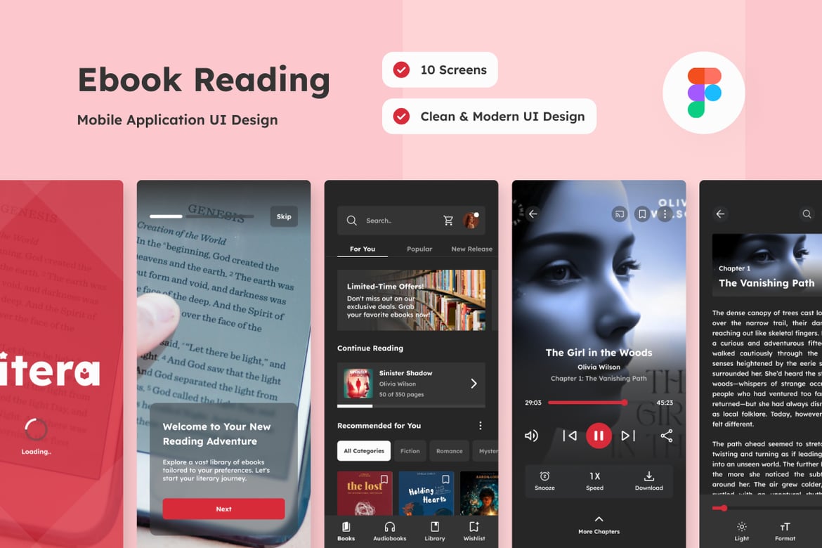 Download Litera - Ebook Reading Mobile App Figma Design