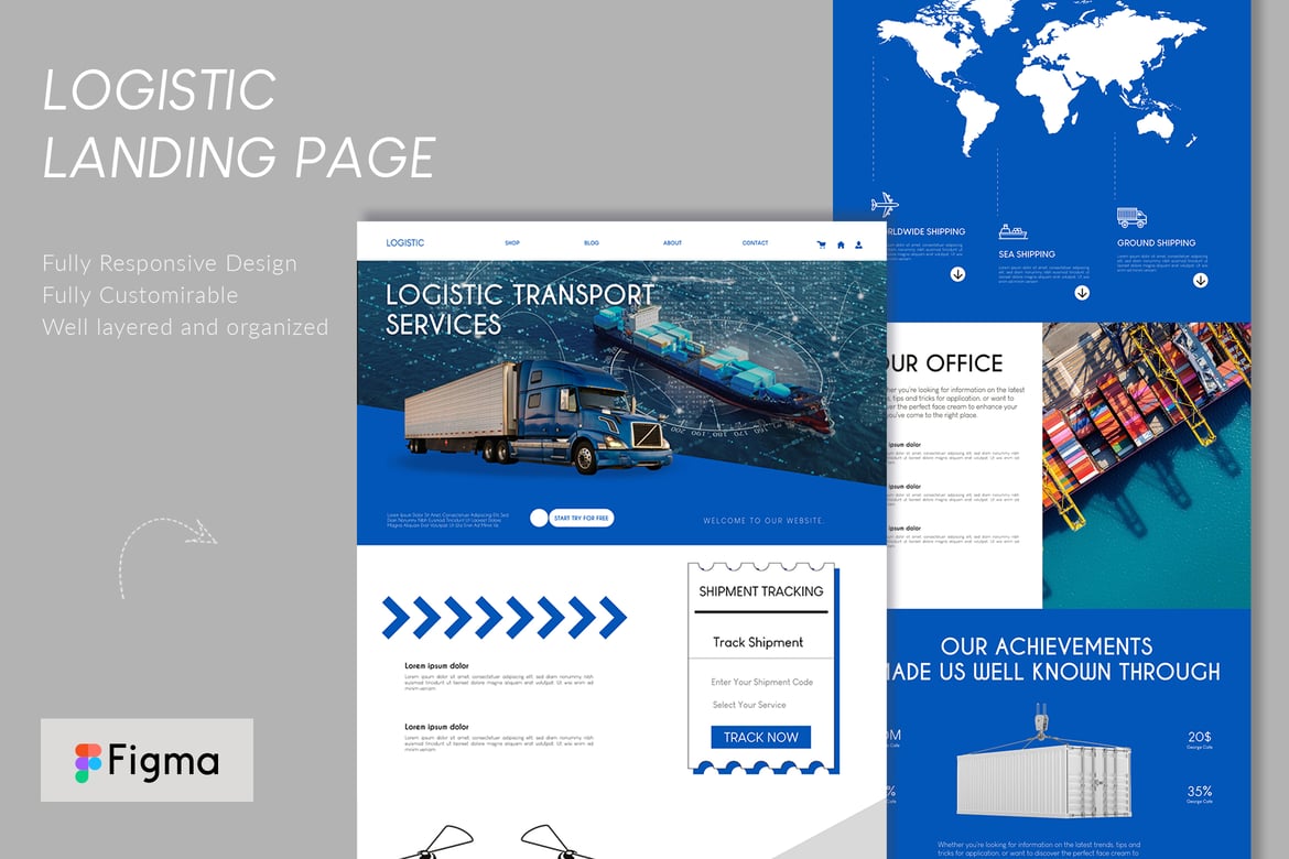 Download Logistics and Transport Service Landing Page Figma Design