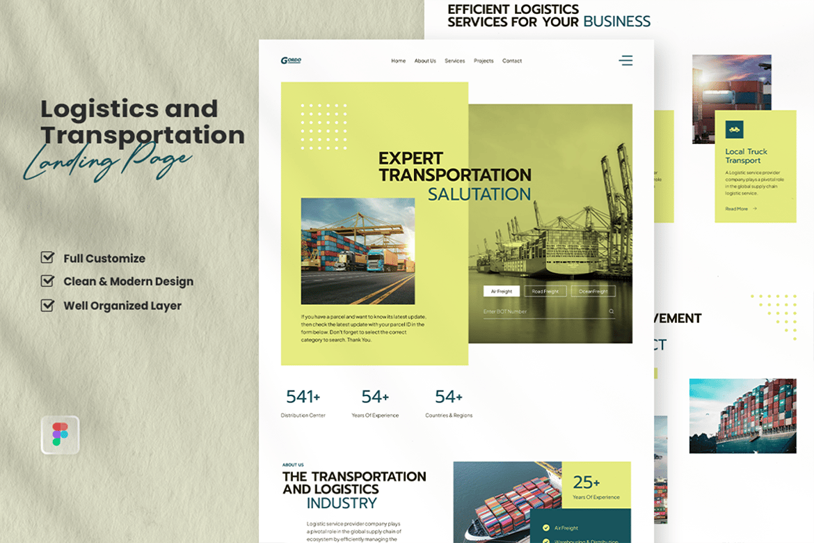 Download Logistics and Transportation Landing Page - Gordo Figma Design