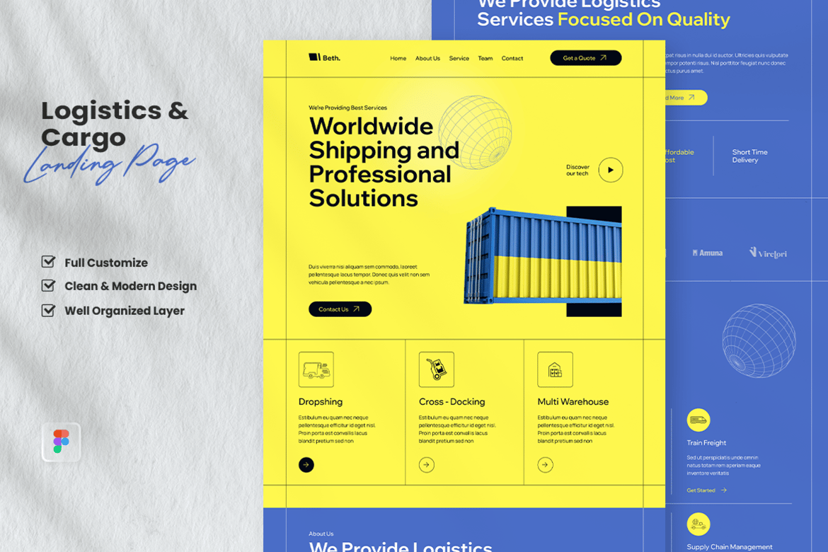 Download Logistics & Cargo Landing Page - Beth Figma Design