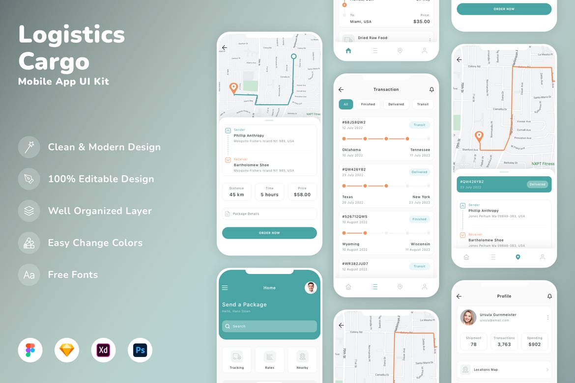 Download Logistics & Cargo Mobile App UI Kit Figma Design