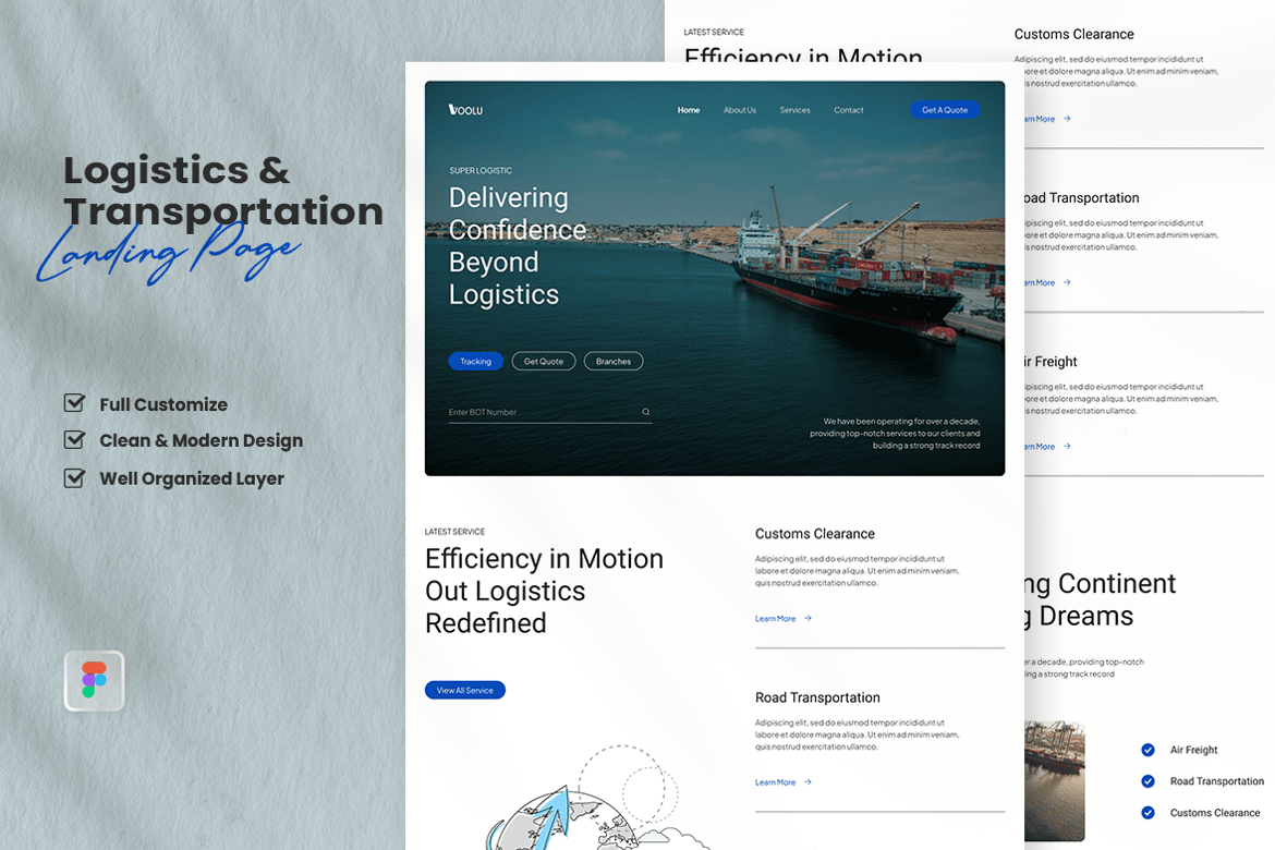 Download Logistics & Transportation Landing Page - Voolu Figma Design