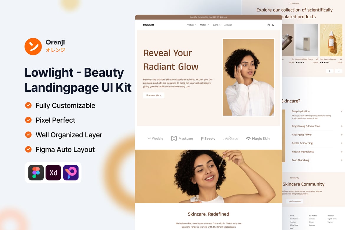 Download Lowlight - Beauty Landing Page UI Kit Figma Design