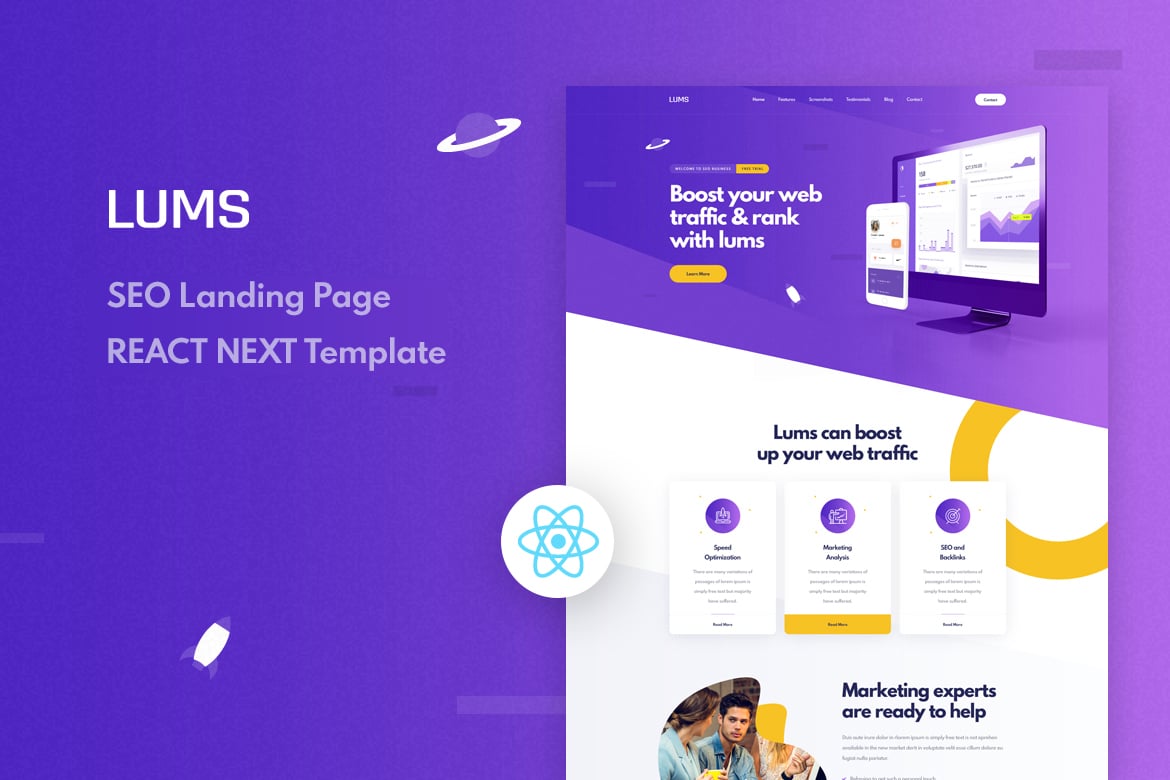 Download Lums - SEO Landing React NextJS Template