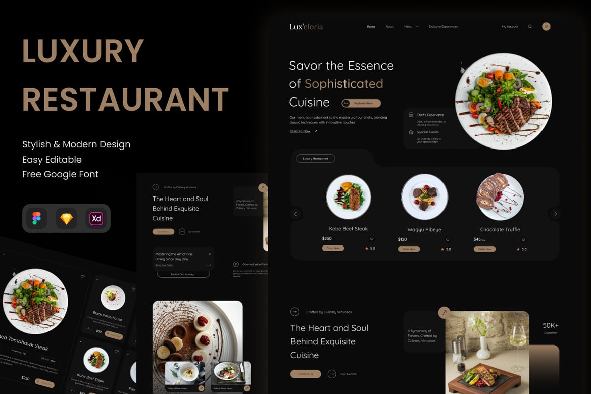 Download Lux'eloria - Luxury Restaurant Landing Page Figma Design