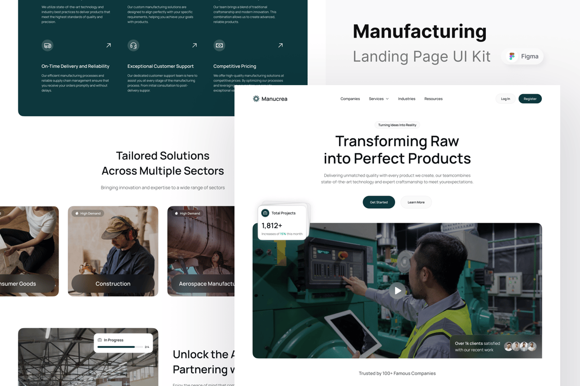 Download Manucrea - Manufacturing Landing Page Figma Design