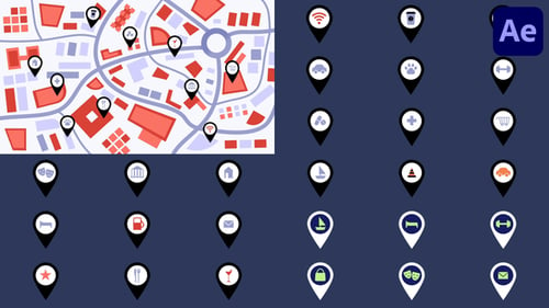 Download Map And Pin Location Icons for After Effects After Effect Template