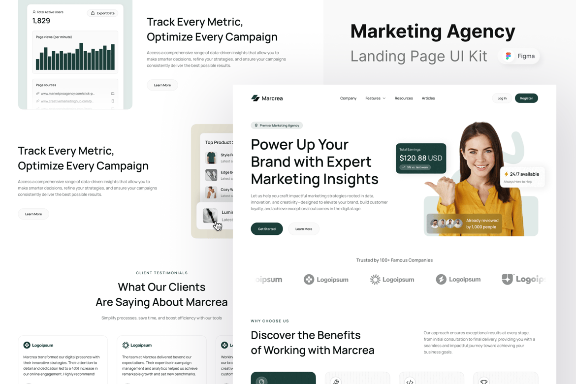 Download Marcrea - Marketing Agency Landing Page Figma Design