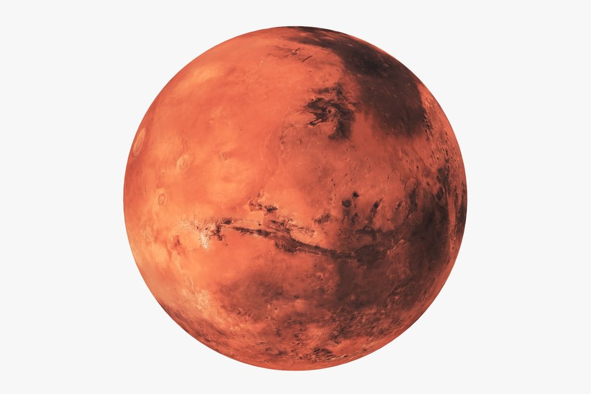 Download Mars Planet, Red Sphere with Diverse Surface Topography 3D Model