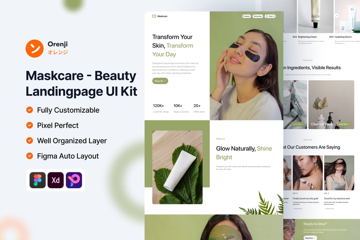 Download Maskcare - Beauty Landing Page UI Kit Figma Design