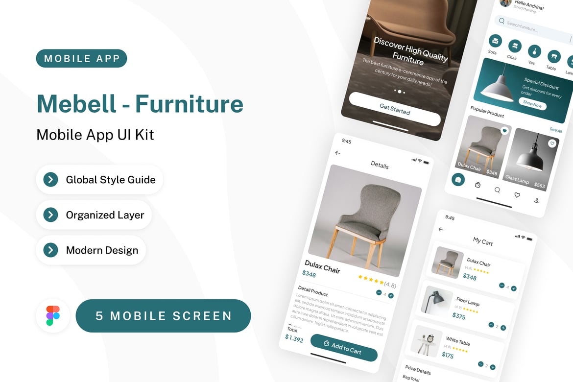 Download Mebell - Furniture Mobile App UI Kit Figma Design