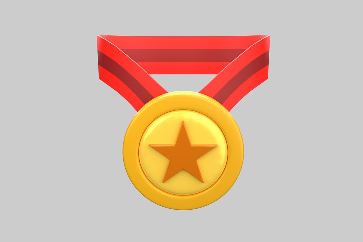 Download Medal with red ribbon and star. 3D Model