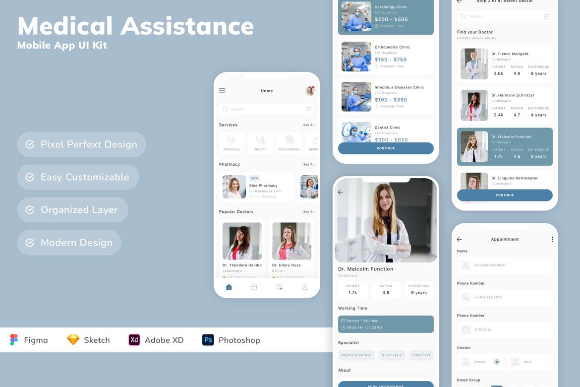 Download Medical Assistance Mobile App UI Kit Figma Design