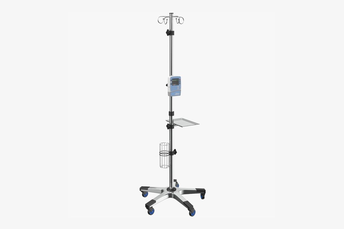 Download Medical Iv Stand, Intravenous Pole with Display, Tray, and Basket 3D Model