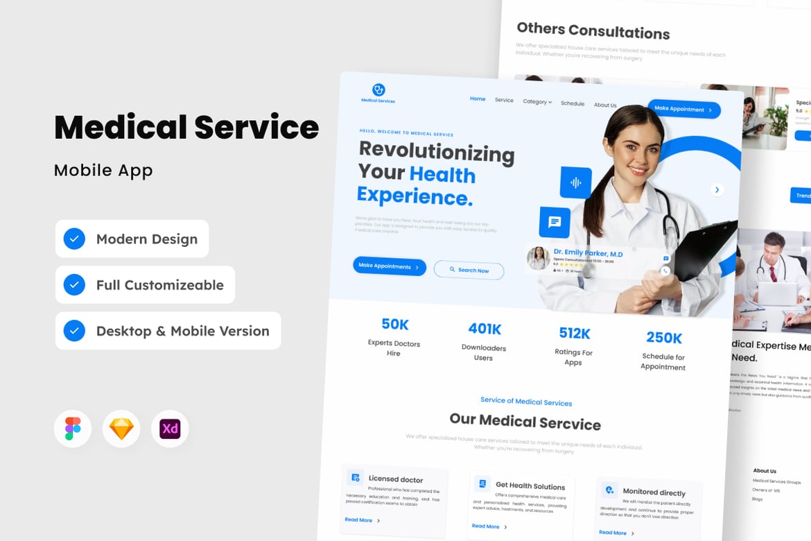 Download Medical Service - Online Booking Landing Page Figma Design