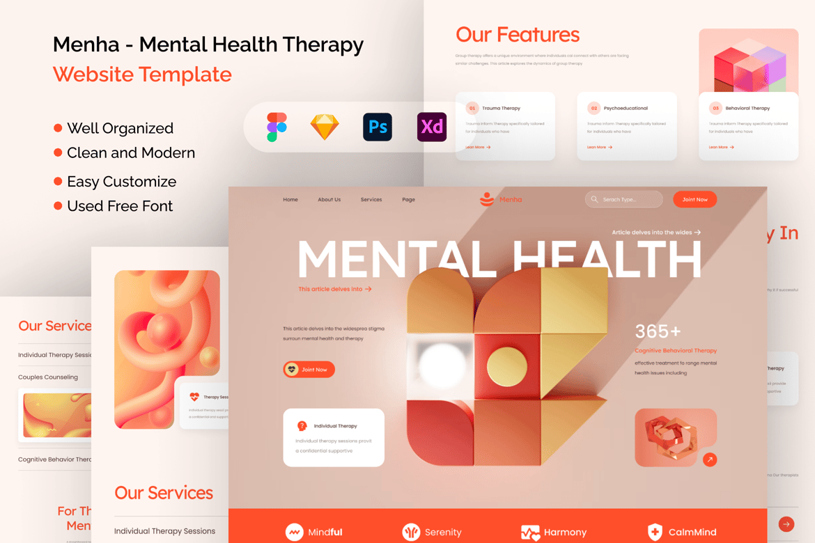 Download Menha - Mental Health Therapy Website Figma Design