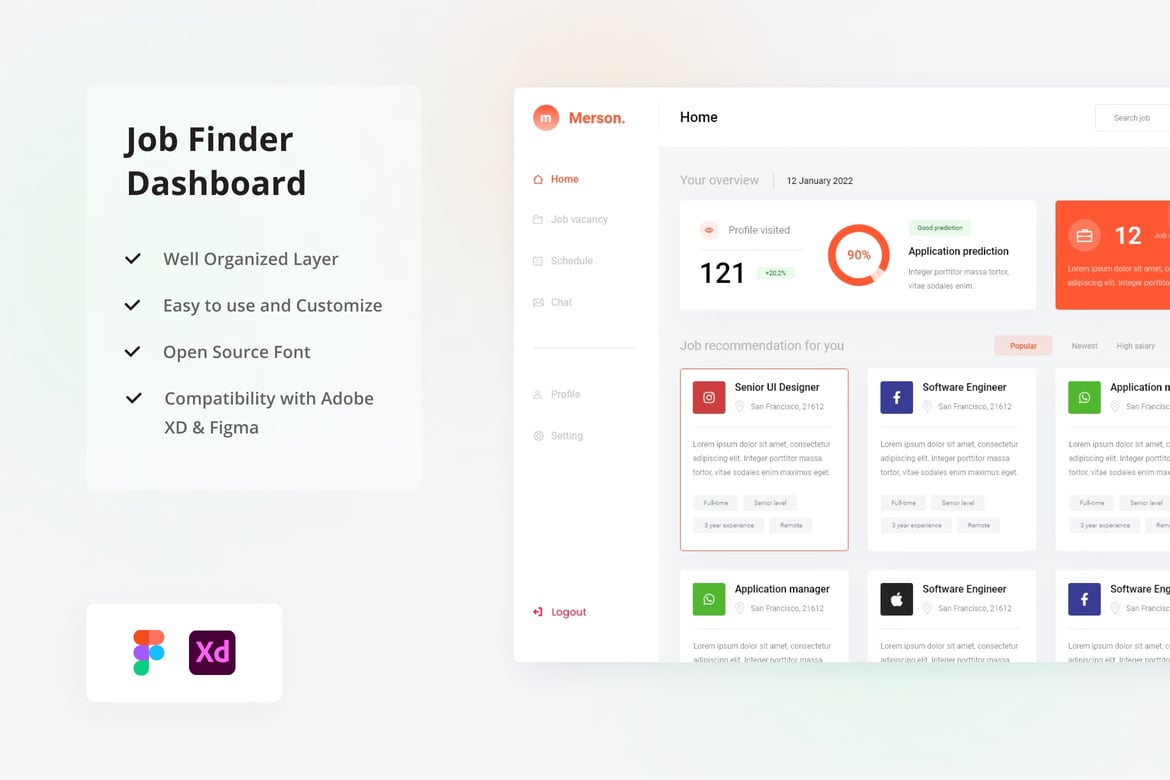 Download Merson - Job Finder Dashboard UI Kit Figma Design