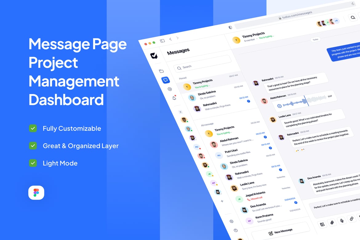 Download Messages Page Project Management Dashboard - Tuduu Figma Design