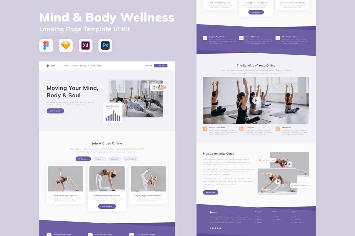 Download Mind & Body Wellness Landing Page Template UI Kit Figma Design