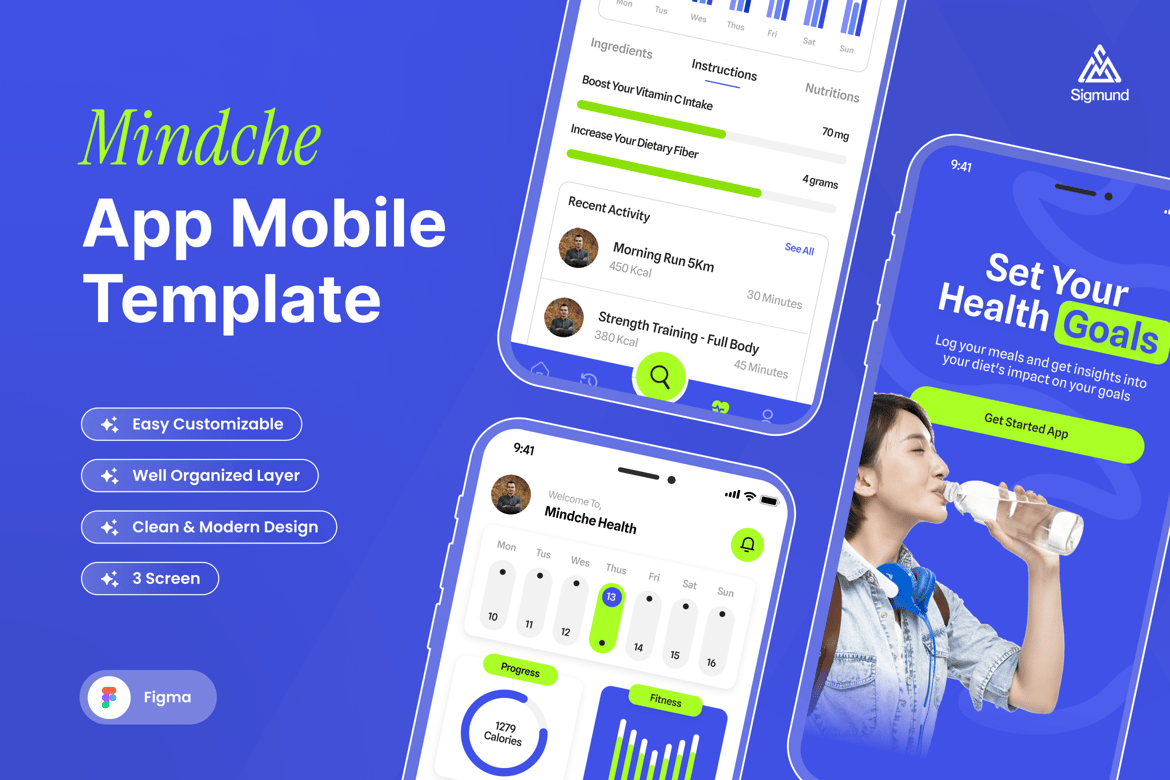 Download Mindche - Health Tracker App Mobile UI Kits Figma Design