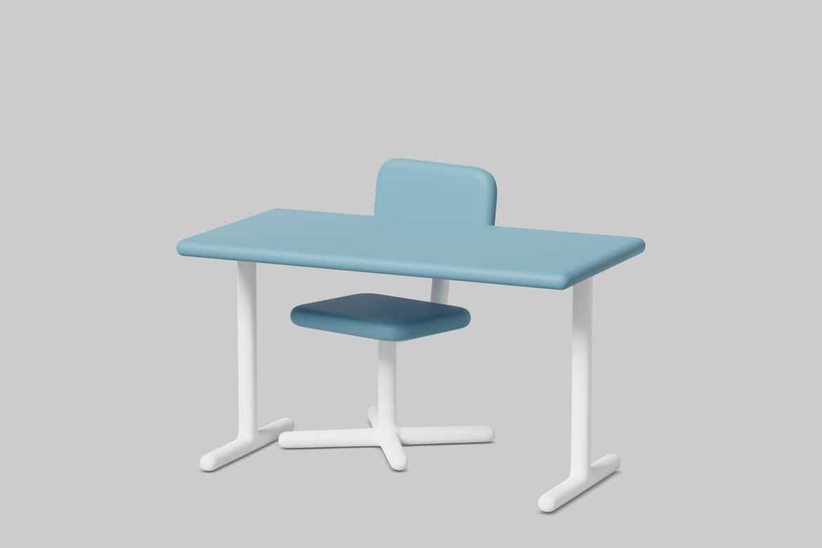 Download Minimalist desk and chair set in pastel colors 3D Model