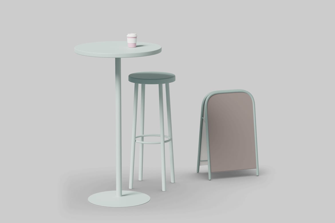 Download Minimalist table, stool, and sign 3D Model