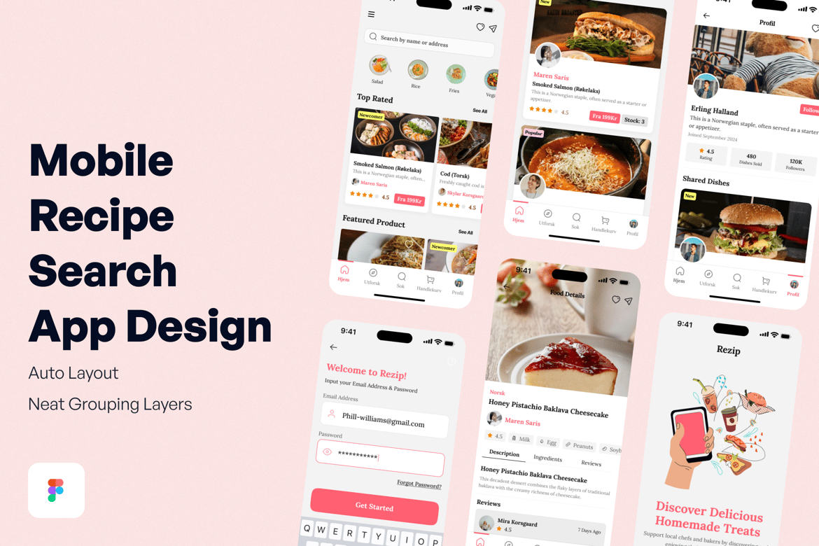 Download Mobile Recipe Search App Design Figma Design