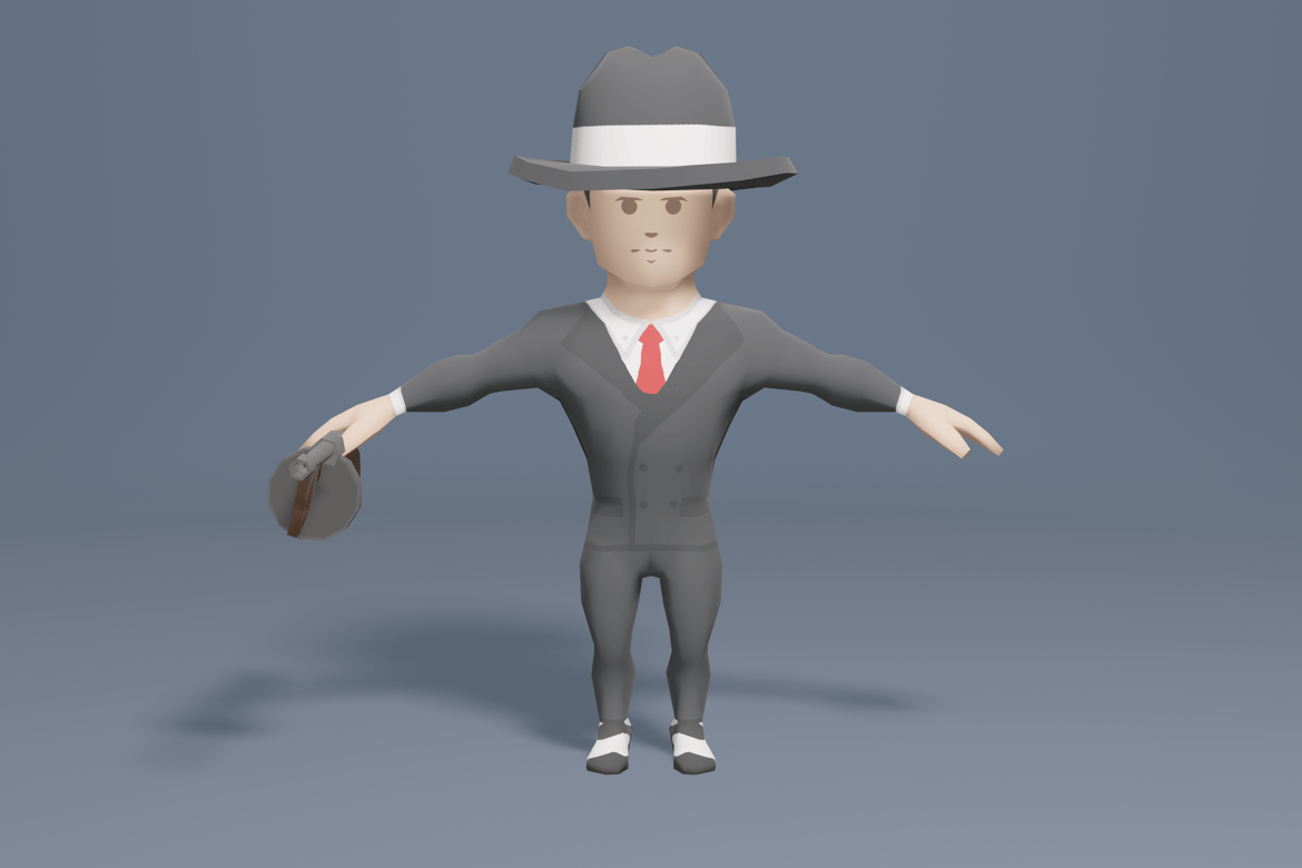 Download Mobster man in suit and hat 3D Model