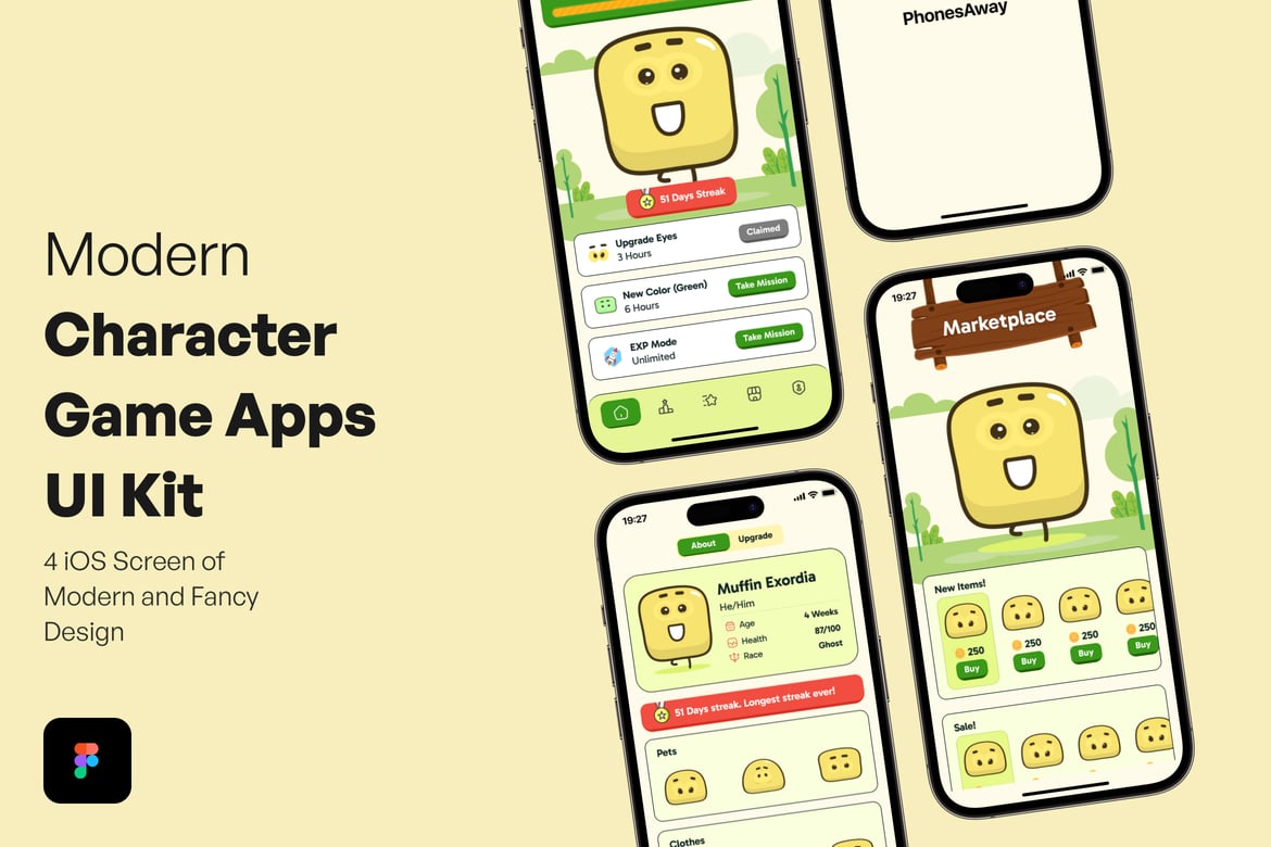 Download Modern Character Game Apps UI Kit Figma Design