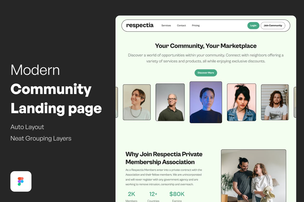 Download Modern Community  Landing page Figma Design