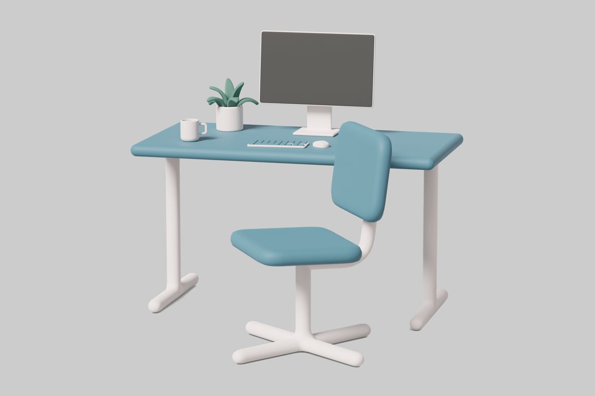 Download Modern computer desk and chair set 3D Model