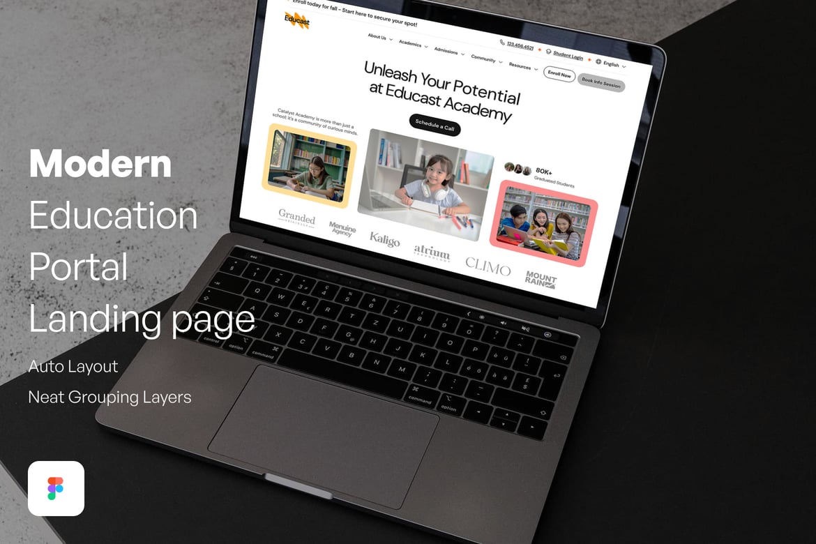 Download Modern Education Portal  Landing page Figma Design
