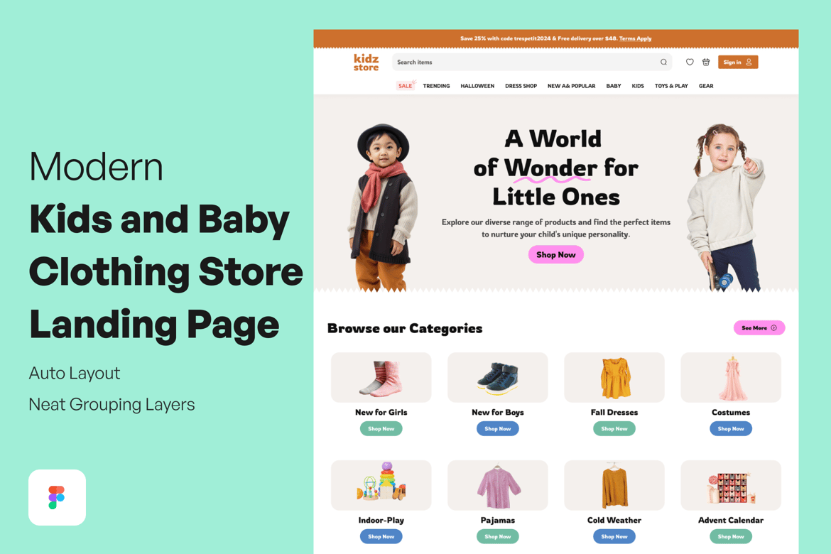 Download Modern Kids and Baby Clothing Store Landing Page Figma Design