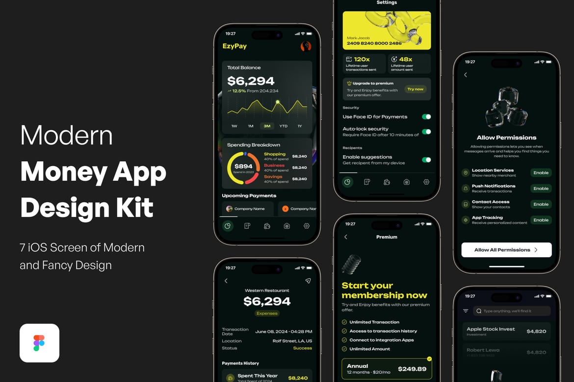 Download Modern Money App Design Kit Figma Design