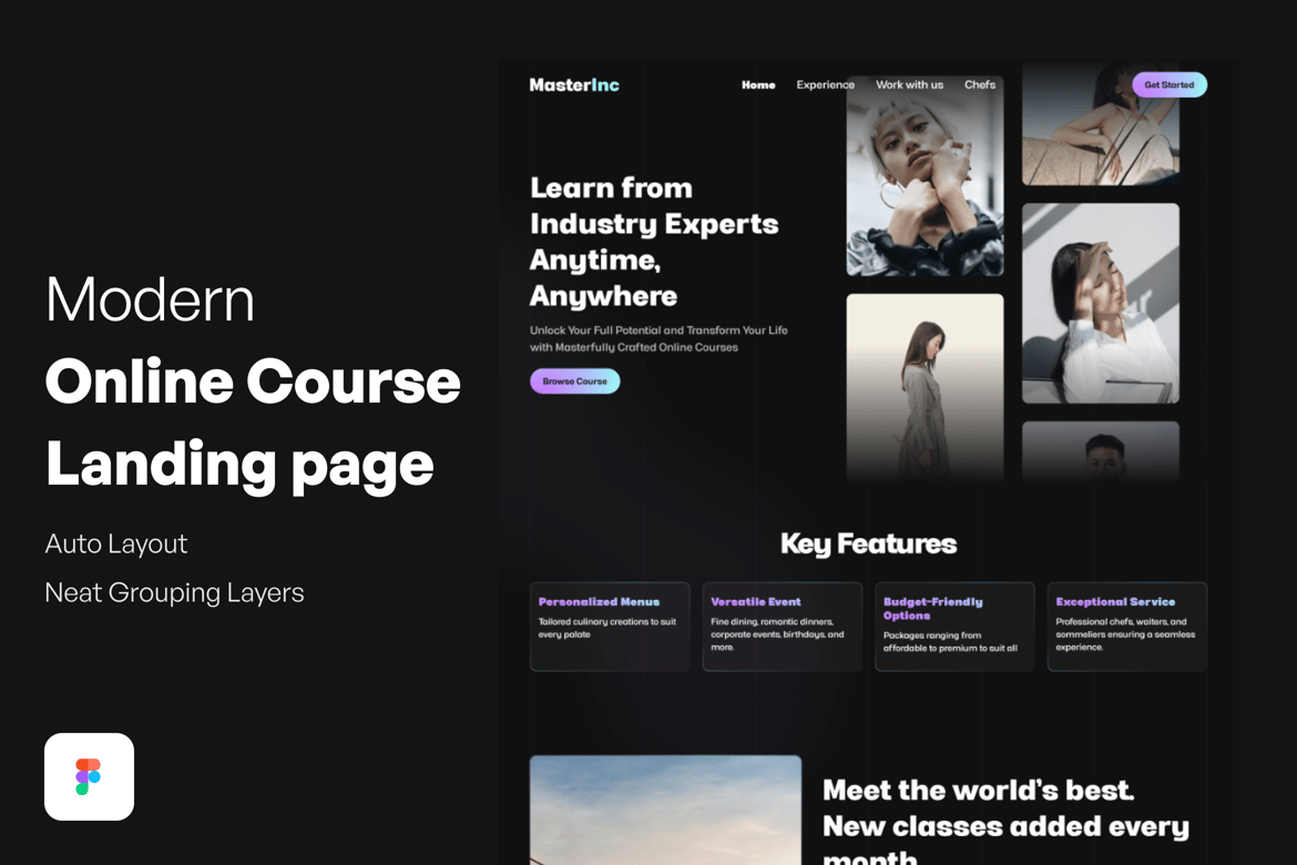 Download Modern Online Course Landing page Figma Design